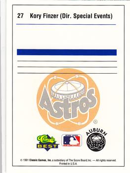 1991 Classic Best Auburn Astros #27 Kory Finzer Back