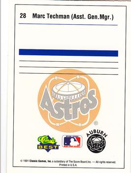 1991 Classic Best Auburn Astros #28 Marc Techman Back