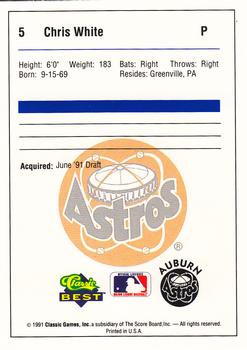 1991 Classic Best Auburn Astros #5 Chris White Back