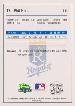 1991 Classic Best Baseball City Royals #17 Phil Hiatt Back