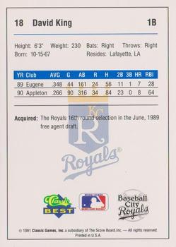 1991 Classic Best Baseball City Royals #18 David King Back