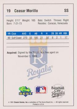 1991 Classic Best Baseball City Royals #19 Ceasar Morillo Back
