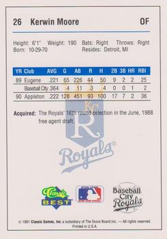 1991 Classic Best Baseball City Royals #26 Kerwin Moore Back