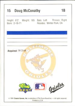 1991 Classic Best Bluefield Orioles #15 Doug McConathy Back
