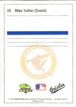 1991 Classic Best Bluefield Orioles #24 Mike Tullier Back