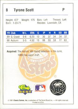1991 Classic Best Burlington Astros #8 Tyrone Scott Back