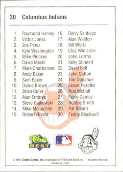 1991 Classic Best Columbus Indians #30 Teddy Blackwell Back