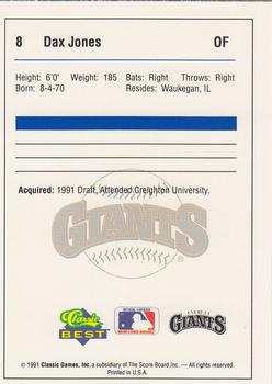 1991 Classic Best Everett Giants #8 Dax Jones Back