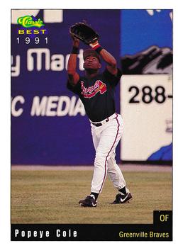 1991 Classic Best Greenville Braves #20 Popeye Cole Front