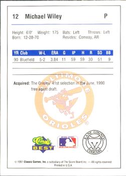 1991 Classic Best Kane County Cougars #12 Michael Wiley Back