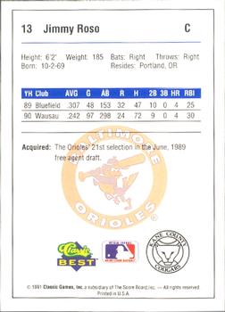 1991 Classic Best Kane County Cougars #13 Jimmy Roso Back