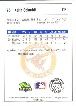1991 Classic Best Kane County Cougars #25 Keith Schmidt Back