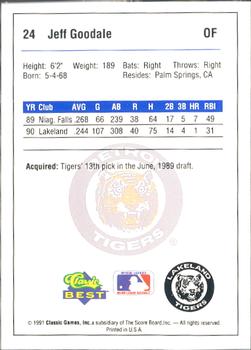 1991 Classic Best Lakeland Tigers #24 Jeff Goodale Back