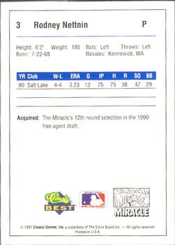 1991 Classic Best Miami Miracle #3 Rodney Nettnin Back