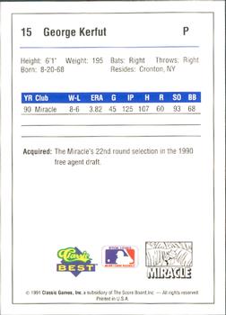 1991 Classic Best Miami Miracle #15 George Kerfut Back