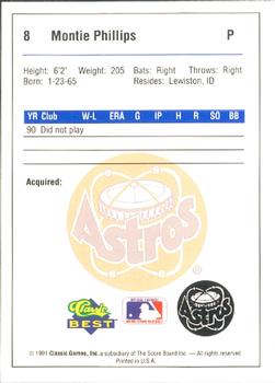 1991 Classic Best Osceola Astros #8 Montie Phillips Back