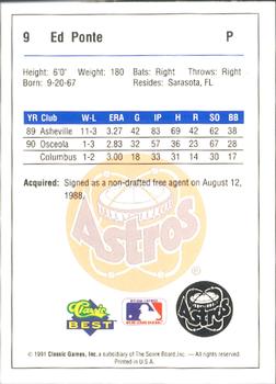 1991 Classic Best Osceola Astros #9 Ed Ponte Back