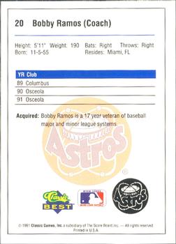 1991 Classic Best Osceola Astros #20 Bobby Ramos Back