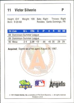 1991 Classic Best Quad City Angels #11 Victor Silverio Back