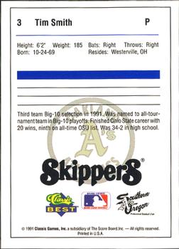 1991 Classic Best Southern Oregon A's #3 Tim Smith Back