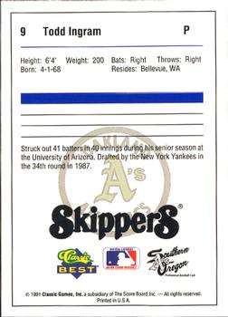 1991 Classic Best Southern Oregon A's #9 Todd Ingram Back