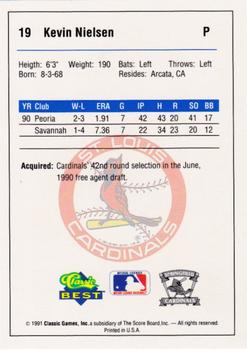 1991 Classic Best Springfield Cardinals #19 Kevin Nielsen Back