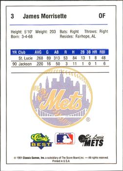 1991 Classic Best St. Lucie Mets #3 James Morrisette Back