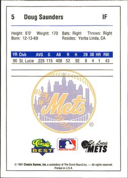 1991 Classic Best St. Lucie Mets #5 Doug Saunders Back