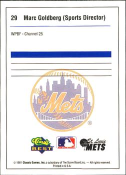 1991 Classic Best St. Lucie Mets #29 Marc Goldberg Back