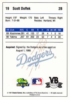 1991 Classic Best Vero Beach Dodgers #19 Scott Doffek Back