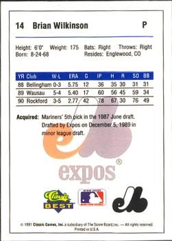 1991 Classic Best West Palm Beach Expos #14 Brian Wilkinson Back