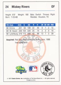 1991 Classic Best Winter Haven Red Sox #24 Mickey Rivers Back