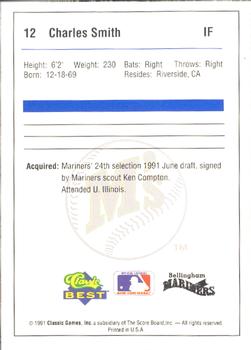 1991 Classic Best Bellingham Mariners #12 Charles Smith Back