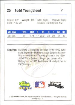 1991 Classic Best Bellingham Mariners #25 Todd Youngblood Back