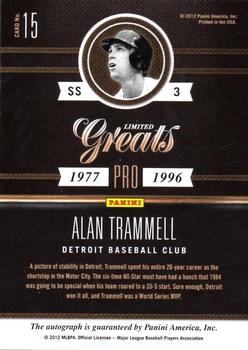 2011 Panini Limited - Greats #15 Alan Trammell Back