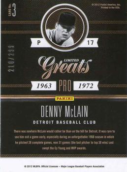 2011 Panini Limited - Greats #3 Denny McLain Back