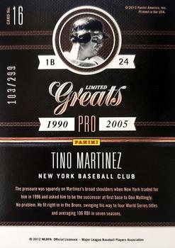 2011 Panini Limited - Greats #16 Tino Martinez Back