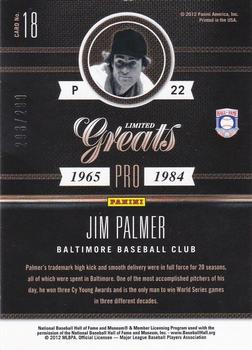 2011 Panini Limited - Greats #18 Jim Palmer Back
