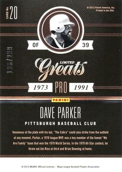 2011 Panini Limited - Greats #20 Dave Parker Back
