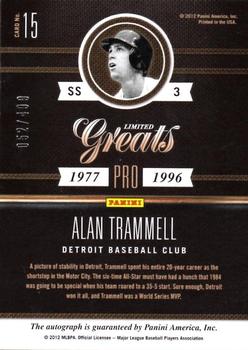 2011 Panini Limited - Greats Signatures #15 Alan Trammell Back