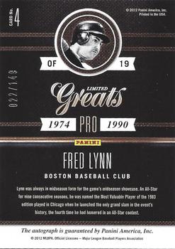 2011 Panini Limited - Greats Signatures #4 Fred Lynn Back