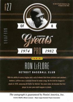 2011 Panini Limited - Greats Signatures #27 Ron LeFlore Back