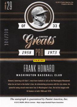 2011 Panini Limited - Greats Signatures #29 Frank Howard Back