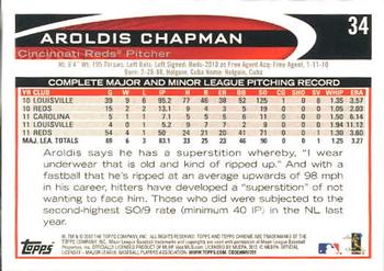 2012 Topps Chrome #34 Aroldis Chapman Back