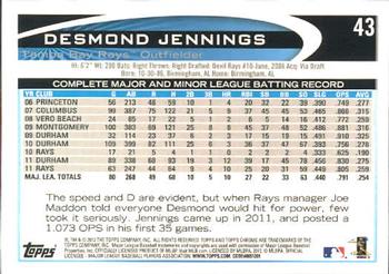 2012 Topps Chrome #43 Desmond Jennings Back