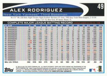 2012 Topps Chrome #49 Alex Rodriguez Back