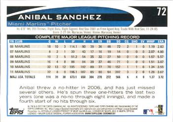 2012 Topps Chrome #72 Anibal Sanchez Back