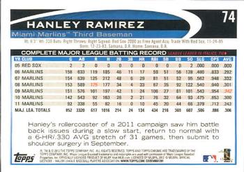 2012 Topps Chrome #74 Hanley Ramirez Back