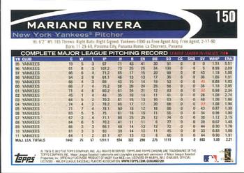 2012 Topps Chrome #150 Mariano Rivera Back