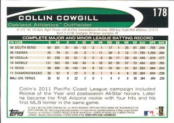 2012 Topps Chrome #178 Collin Cowgill Back